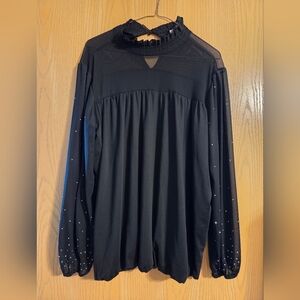 Ashley Stewart Black Top with Rhinestone Accents